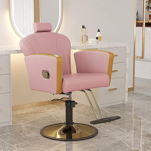 Miniatura 41 de KIGOTY Silla de salón para estilista, silla reclinable con bomba hidráulica, sillas giratorias de 360 grados con reposapiés y reposacabezas