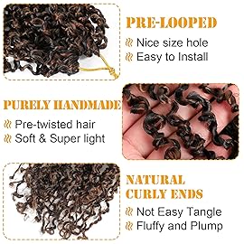 Aksice Pre-looped Yanky Twist Crochet Hair 8 Inch 8 Packs Bohemian Passion Twist Spring Mini Twist Crochet Hair for Black Women Boho Crochet Braids Synthetic (1b/h/30)
