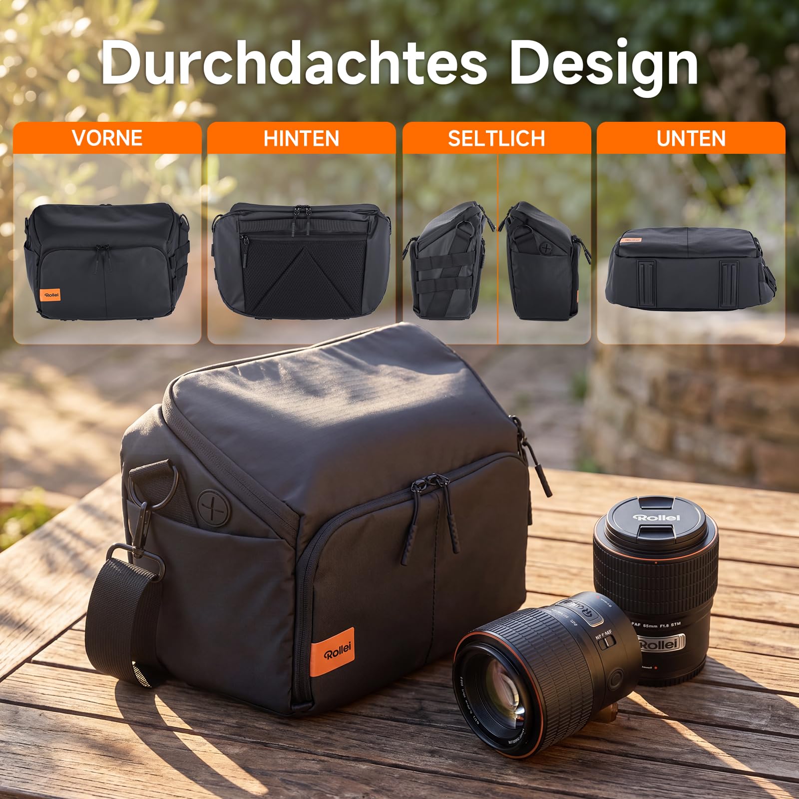 Kameratasche, Rollei Fotoliner Ocean Bag L Kamera Tasche Groß Fototasche | Wasserdichte Umhängetasche Camera Bag für DSLR SLR Zubehör Schwarz Kameratasche-Kamera-Tasche-Fototasche-Umhängetasche