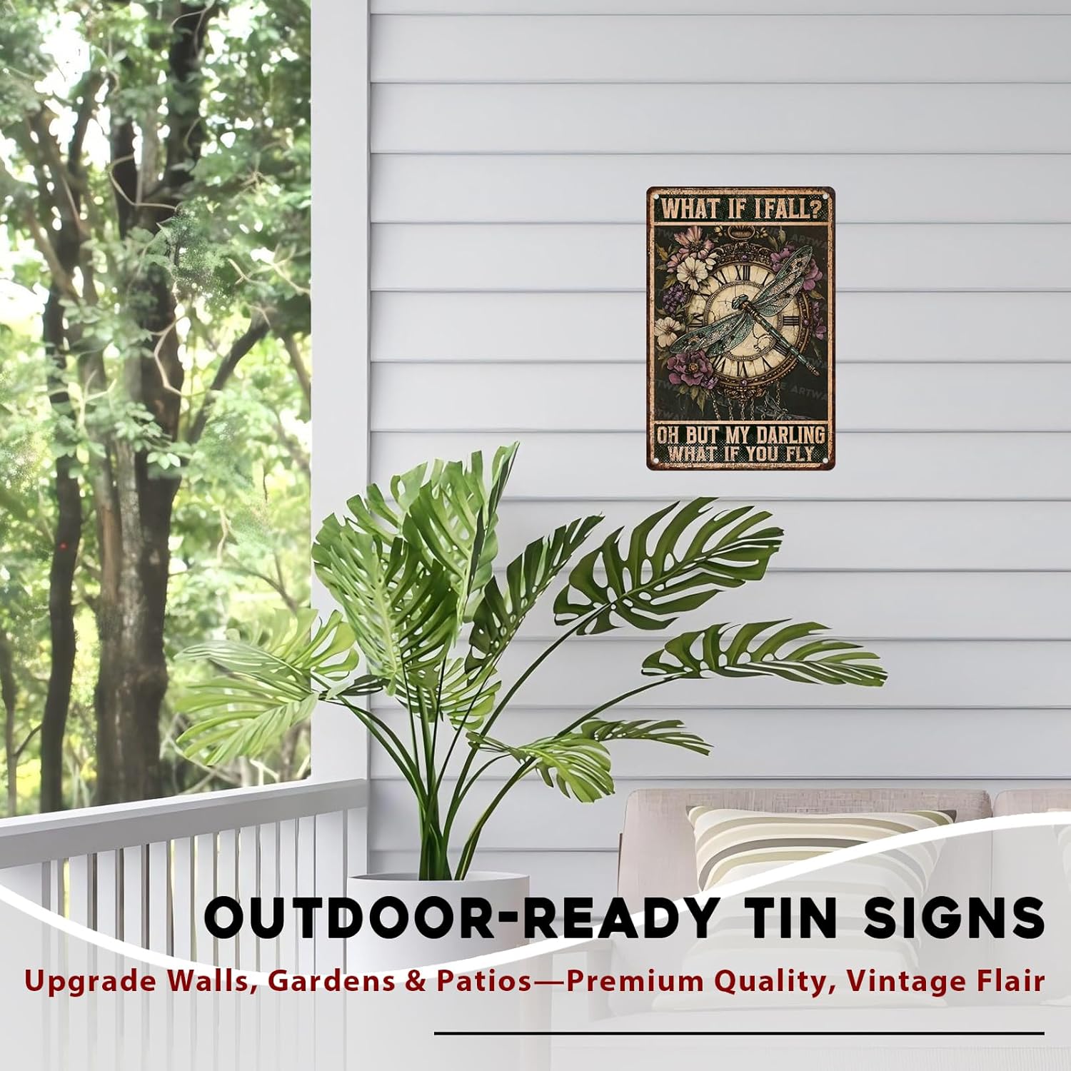 Dragonfly Tin Sign “What If I Fall” - Vintage Hippie Metal Wall Art for Bedroom, Home Office, Cafe & Boho Decor 8x12 Inch - Image 6