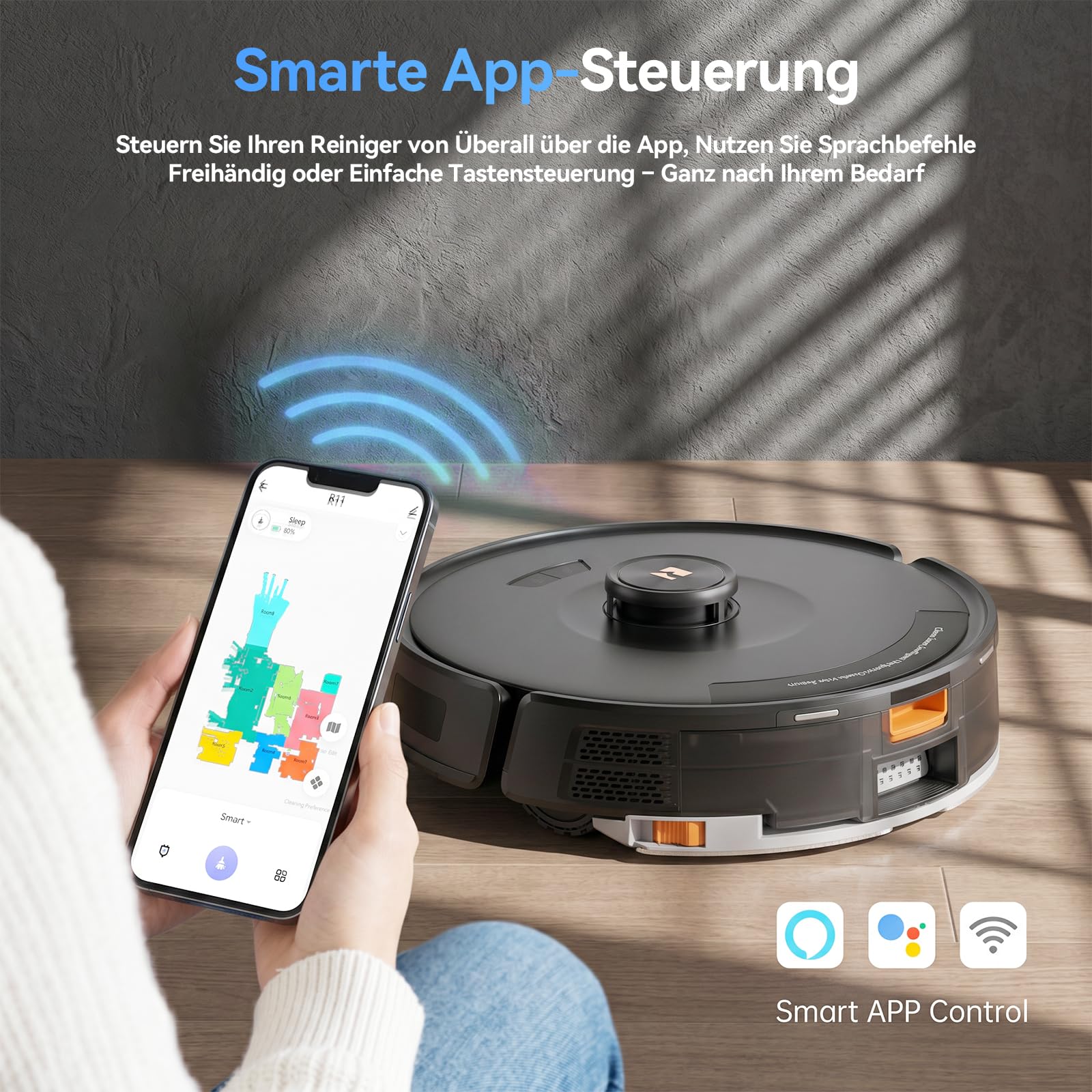 Redkey D8 Pro Saugroboter mit Wischfunktion, 38000Pa Saugroboter mit Absaugstation 4L, Anti-Haar-Verwicklung, LiDAR Navigation, 4-in-1 Saug und Wischroboter für Böden/Teppich/Tierhaare, APP Steuerung