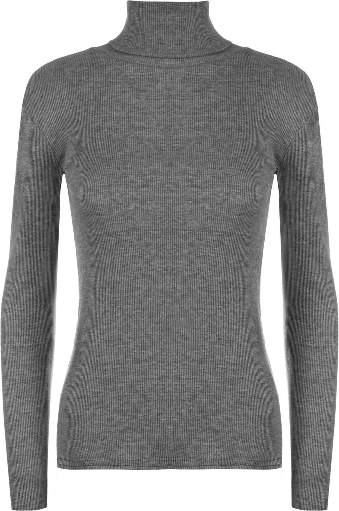 Wearall Women's Dark Grey Ribbed Stretch Polo Neck Top - 8/10