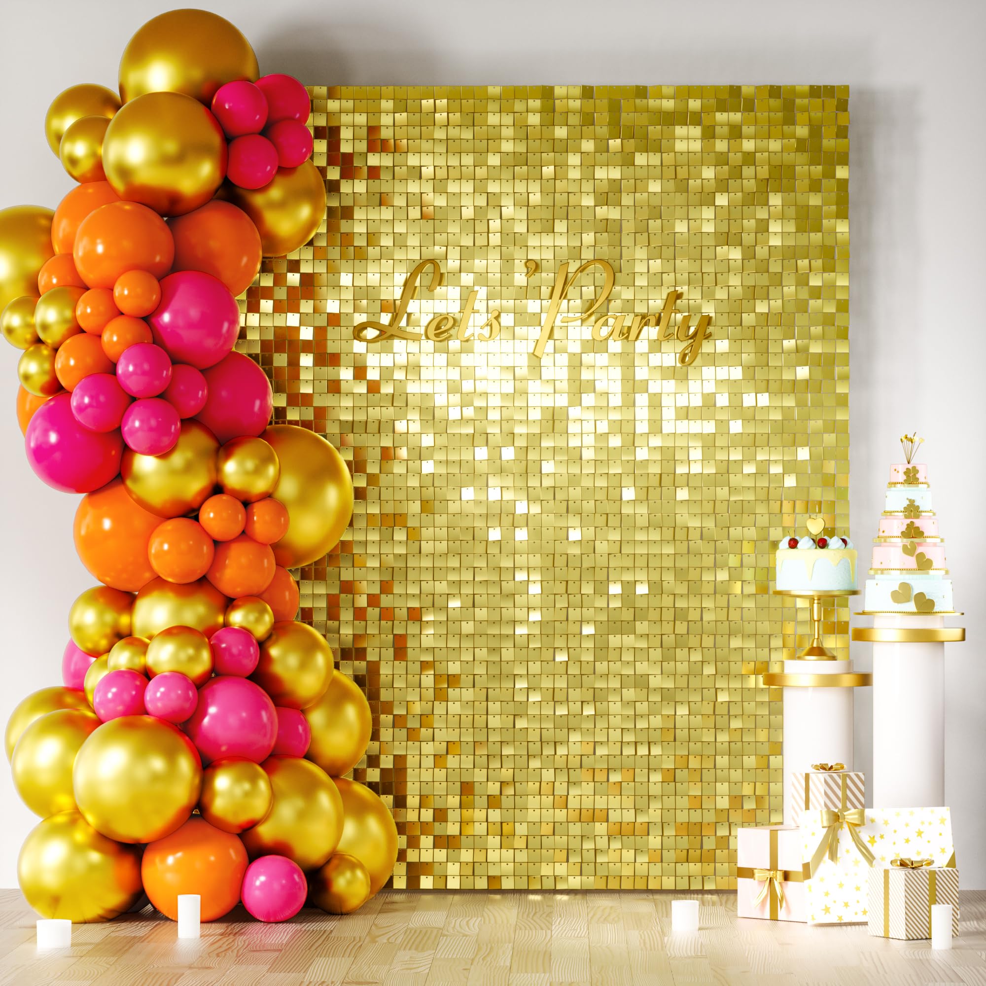 COKAOBE LiteGrid Series Shimmer Wall Backdrop - 24Pcs New Light Gold