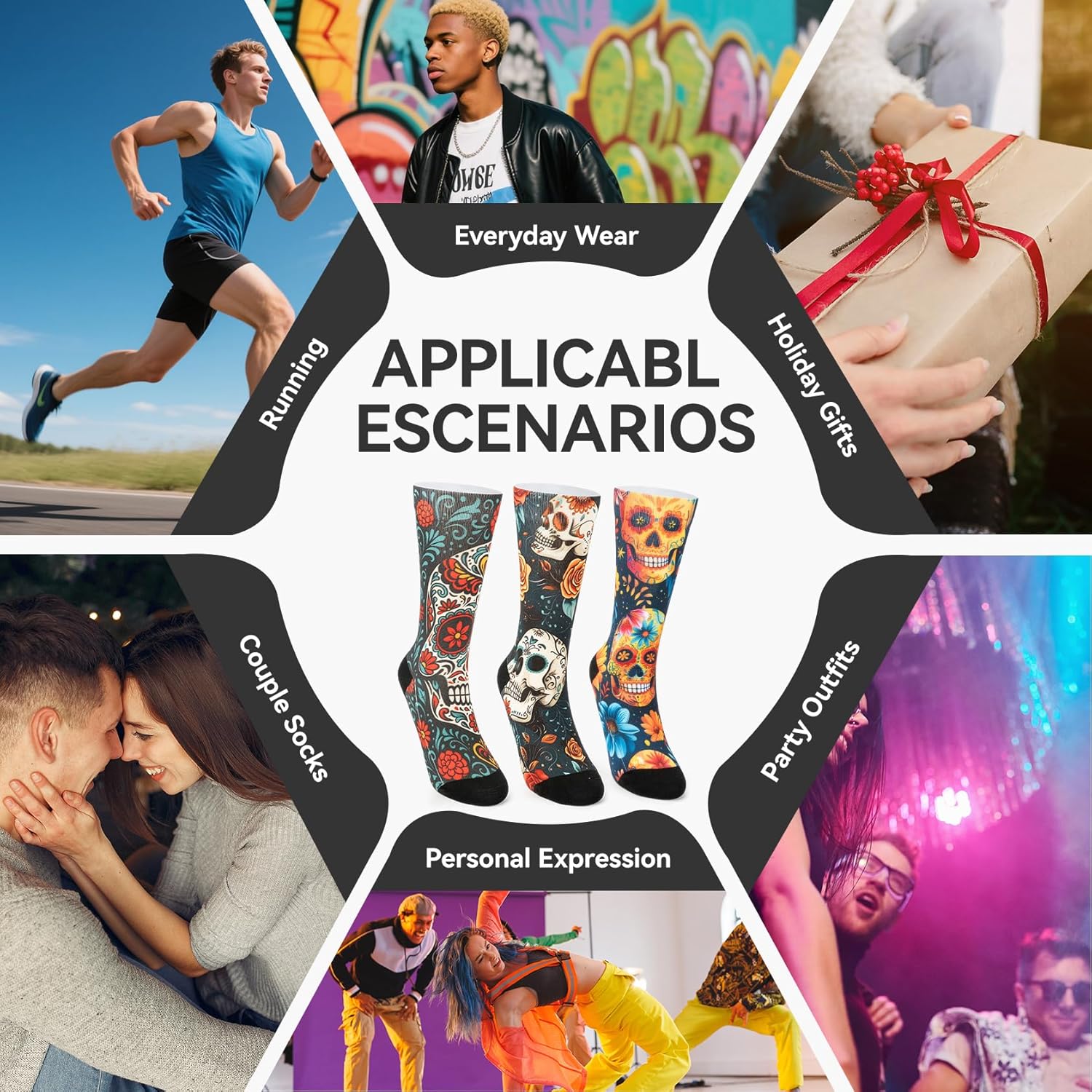 Novelty Crew Socks for Unisex Wild Side with These Eye-Popping Prints 3 Pairs One Size - Image 2