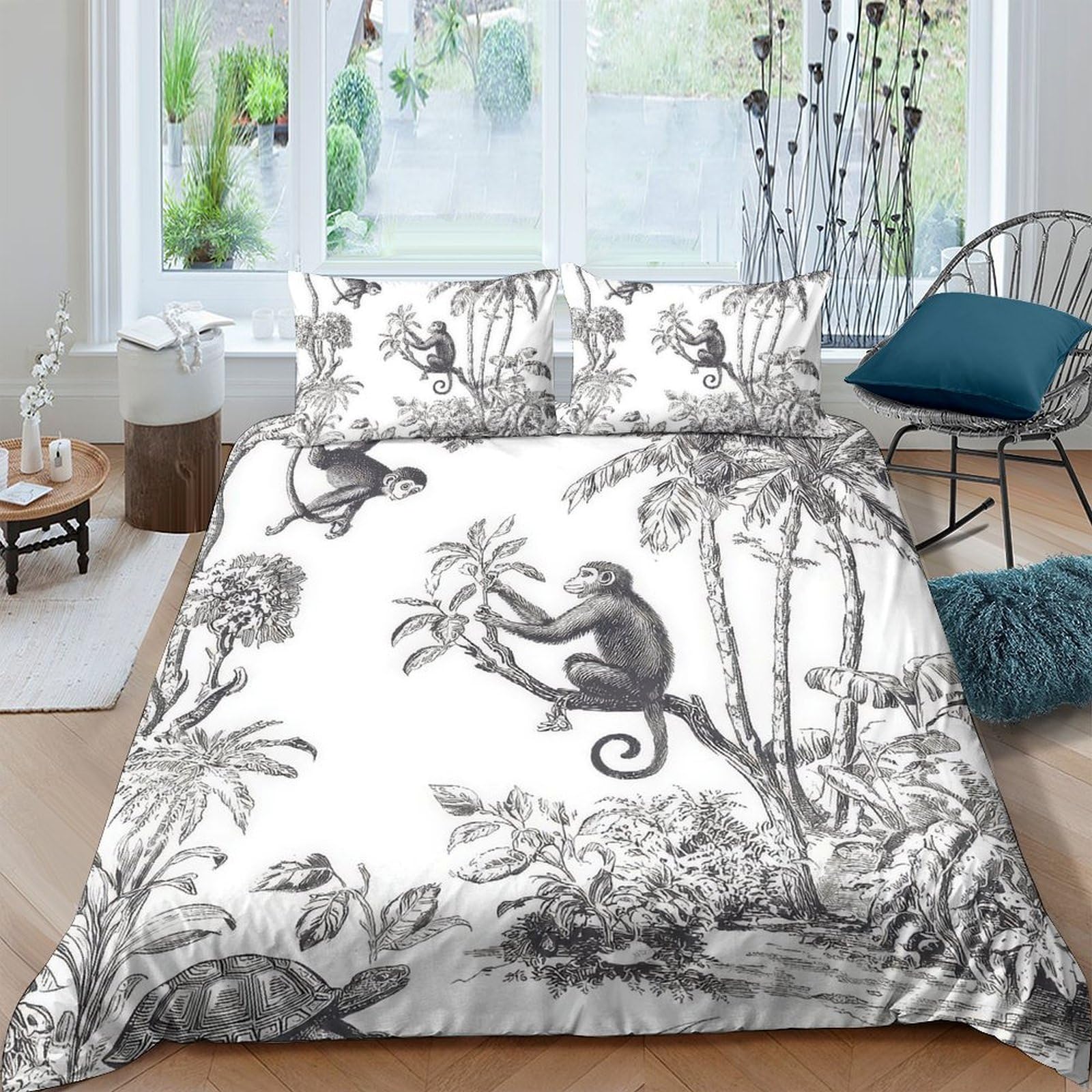 Ctjqhvkz Style-9 3D Printed Jungle Monkey Fitted Sheet Microfiber Black White Animal Mattress Cover Bedroom Home Decor Single（135X200cm）