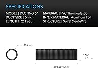 Vista 5 de AC Infinity Conducto de aluminio flexible de 6 pulgadas, protección resistente de cuatro capas, 25 pies de largo para calefacción, refrigeración