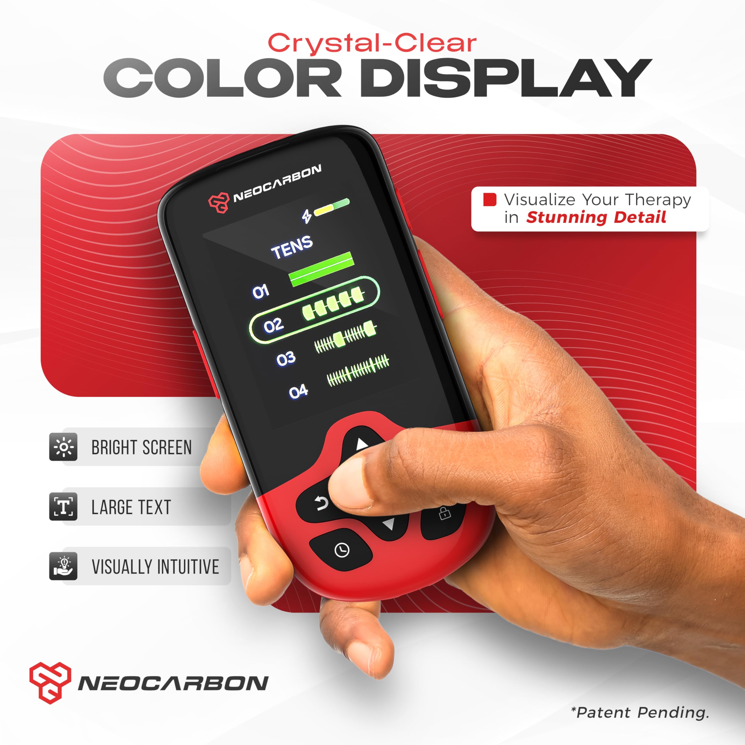 NEOCARBON TENS Unit Muscle Stimulator Ultra for Pain Relief, Red — Amazon image 2