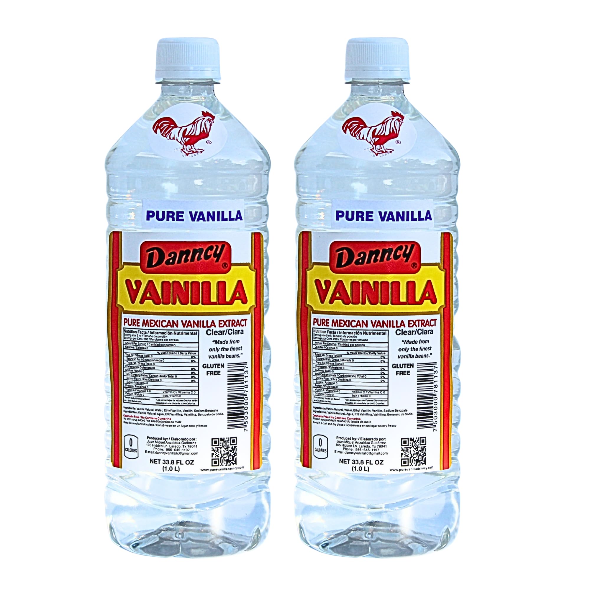 Danncy Vanilla Clear 33.8 fl oz (1L) 2 pack - Authentic Mexican Vanilla Flavor
