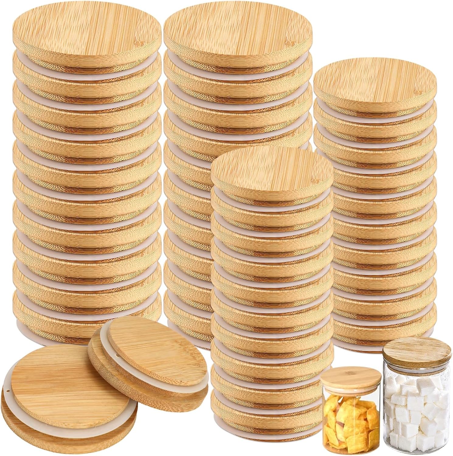 40 PCS Wood Lids Compatible with Mason Jar, Storage and Canning Jar Lids Set with 20 Regular and 20 Wide Mouth, Reusable Airtight Wooden Sealing Covers for Home Kitchen Wedding