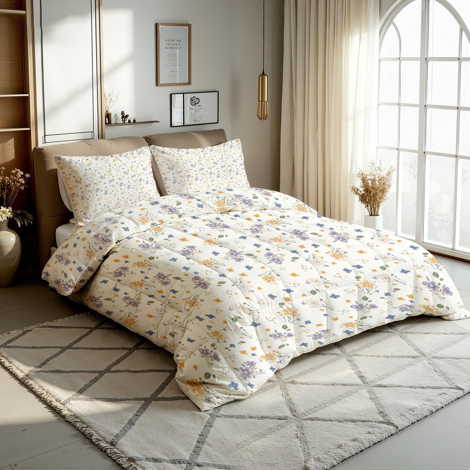 Bunt Pflanzen Blumen Bettdecke Ohne Bezug - Pastoral Blüten Bettdecke 200x220 mit 2 Kissenbezug 80x80 cm - Waschbare Bettdecken Weich für 4 Jahreszeiten Duvet mit Reißverschluss