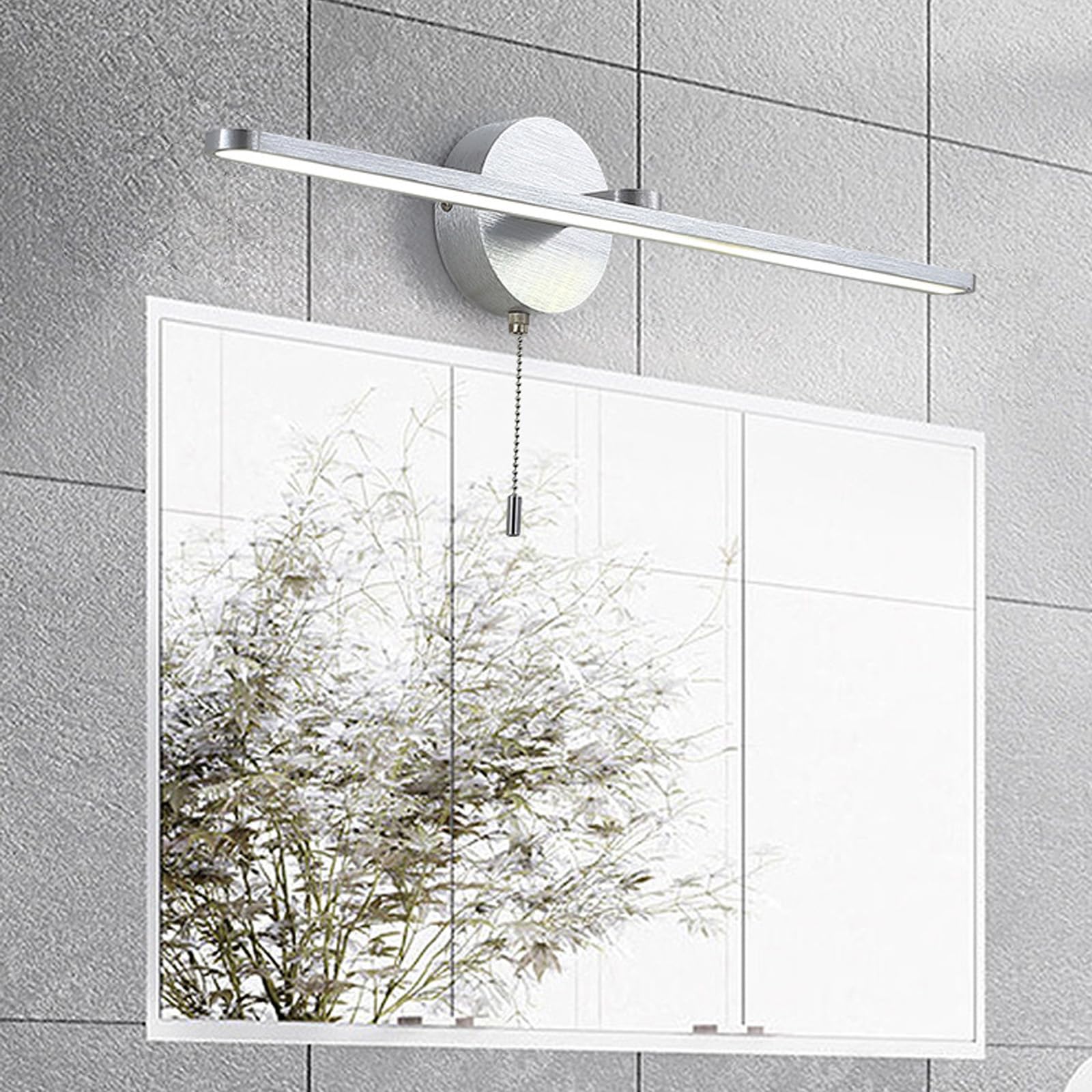 LED Spiegelleuchte Bad Wandlampen mit Zugschalter Modern Aluminium Wandbeleuchtung Nachttischleuchten Bilderleuchte Wandleuchten Schminktisch Wohnzimmer Badschrank (Silbernes Neutrales Licht,60cm)