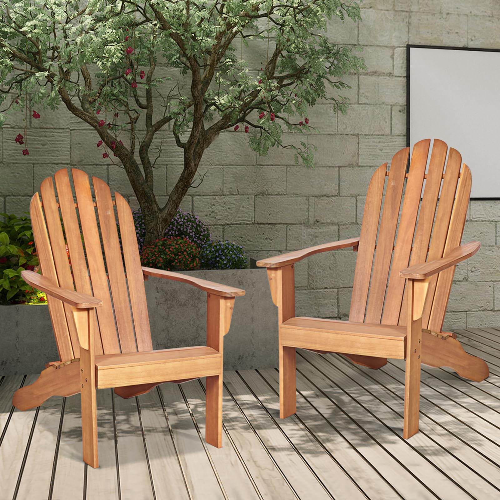 FANTASK Adirondack Chaise de Jardin en Bois d'acacia Charge Max. 160 kg Noir 69 x 88 x 103 cm