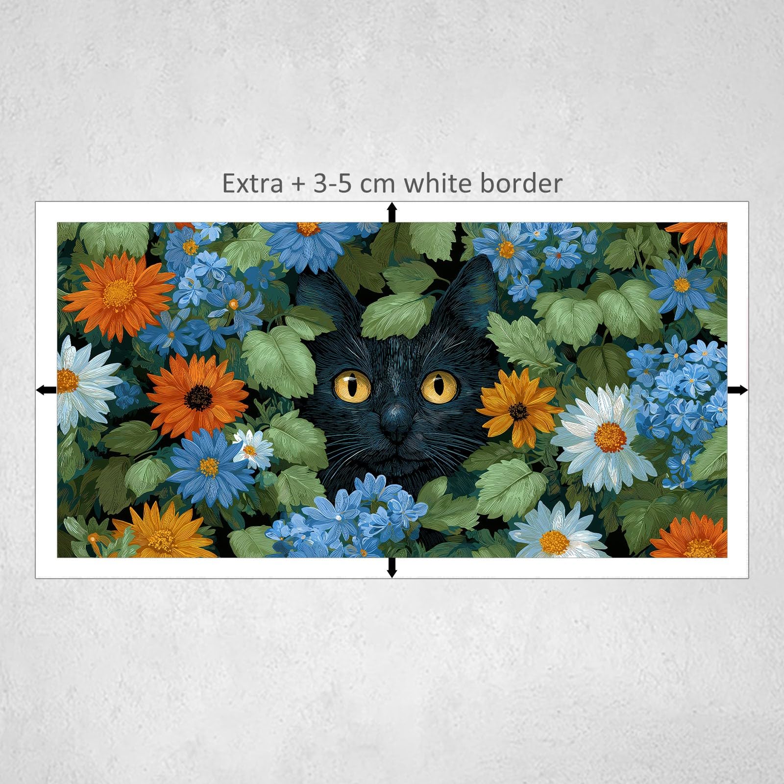 Dunkelgrün Ländlicher Tier Katze Sonnenblume Modernes Leinwandbild 90L x 60B cm mit Rahmen, Rustikal XXL Wanddeko für Wohnzimmer Geschenk Idee Einzug - Hochwertiger Kunstdruck auf Holzrahmen