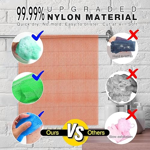 Vista 84 de Juego de ducha de 3 piezas de red exfoliante africana de estilo brillante, esponjas de baño largas para una piel suave y refrescada, el brillo