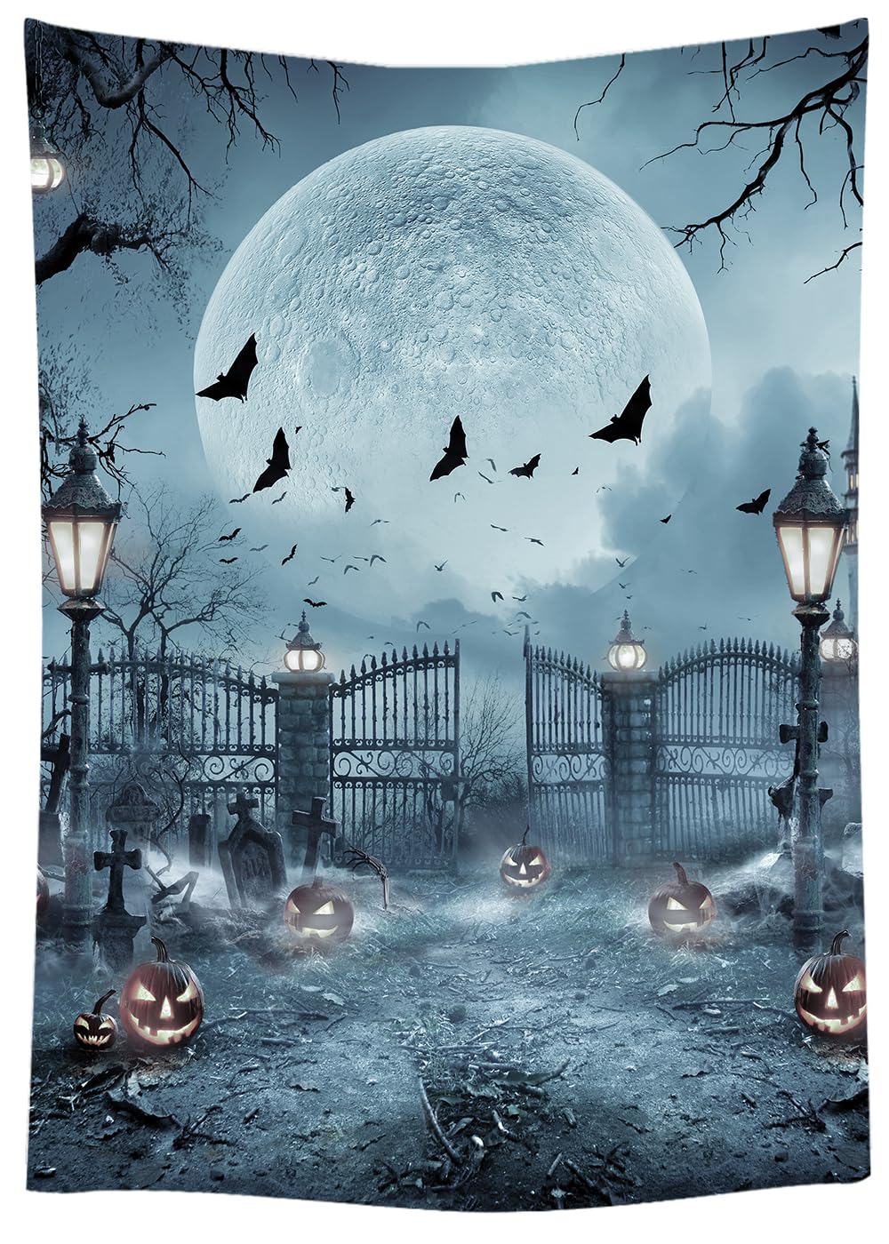 Amazon | DULUDA 5x7 ハロウィン背景 墓地 奇妙な城 門 ライト バット