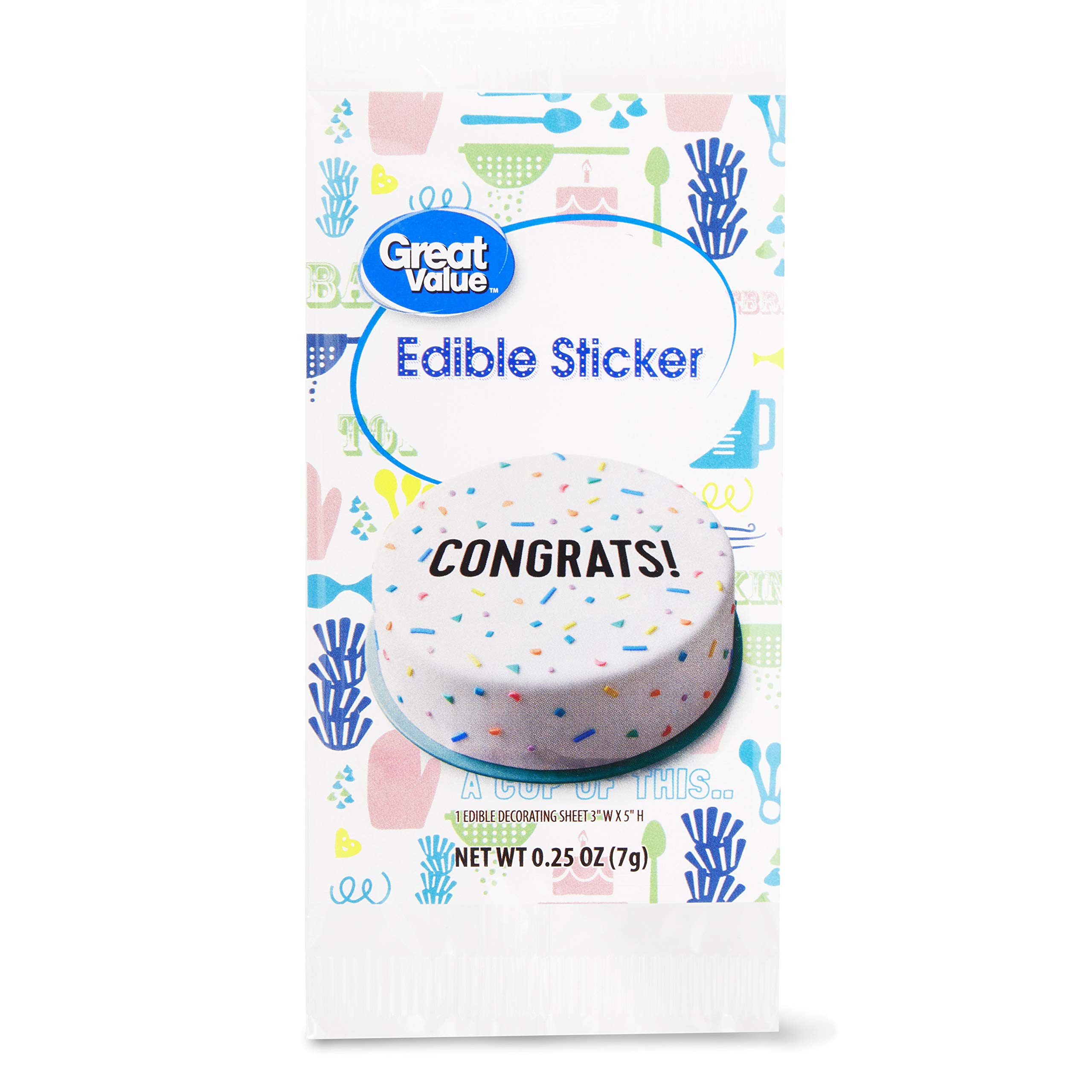 Great Value Edible Sticker Cake Topper, Congrats, 0.25 oz