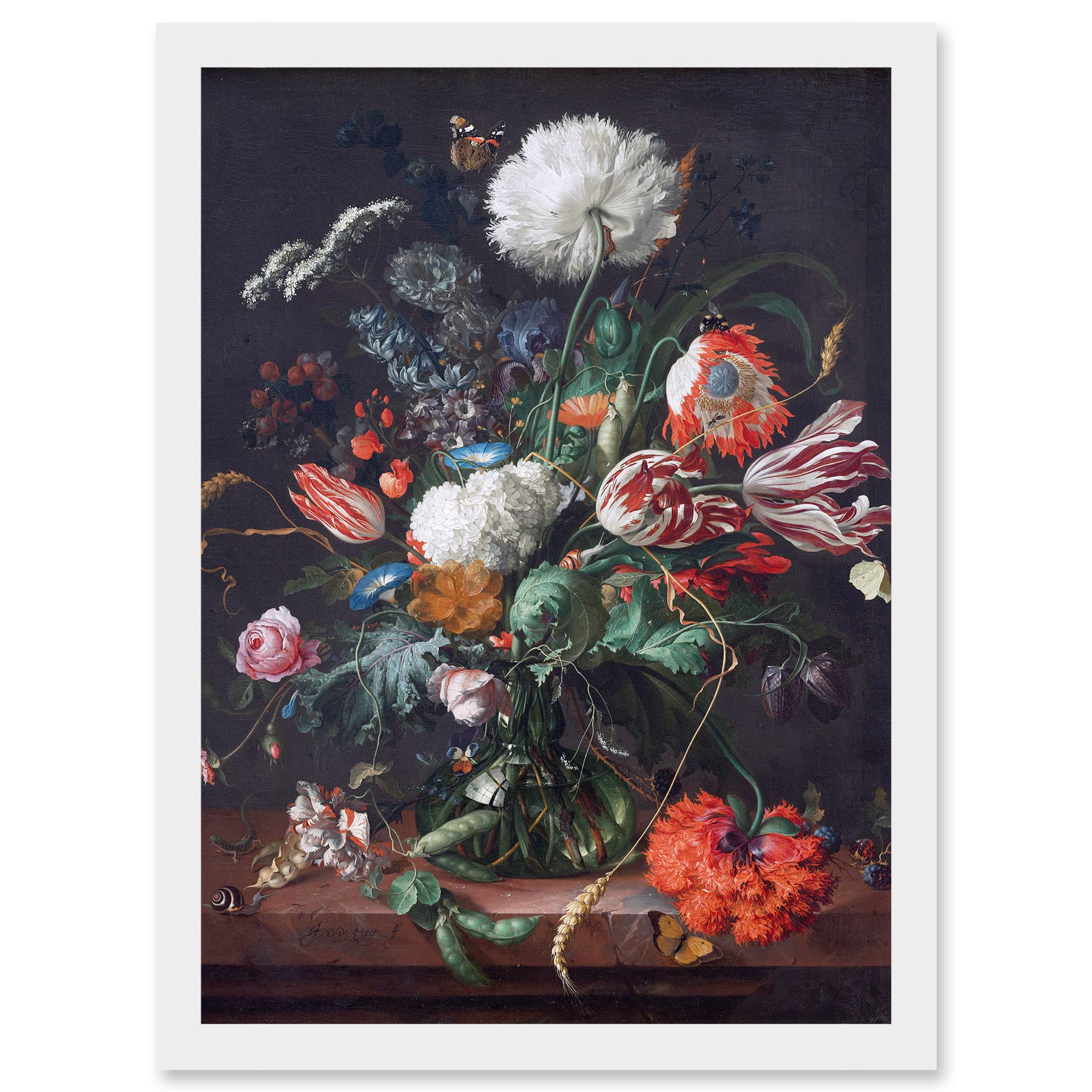 Artery8 Jan Davidsz De Heem Vase Of Flowers Floral Artwork Framed Wall Art Print A4