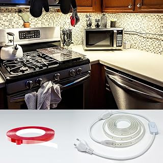 LED Strip 3M, Super Hell LED Streifen 220V 230V Direktanschluss, Wasserdicht IP65 Leiste mit Schalter, 4000K LED Lichtleiste für Küche, Badezimmer, Werkbank, LED Lichtband Neutralweiß