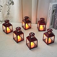 TRIROCKS 6 Pack Red Vintage Metal Hanging Candle Lanterns with LED Tealights - Rustic Indoor Outdoor Patio Table Decor