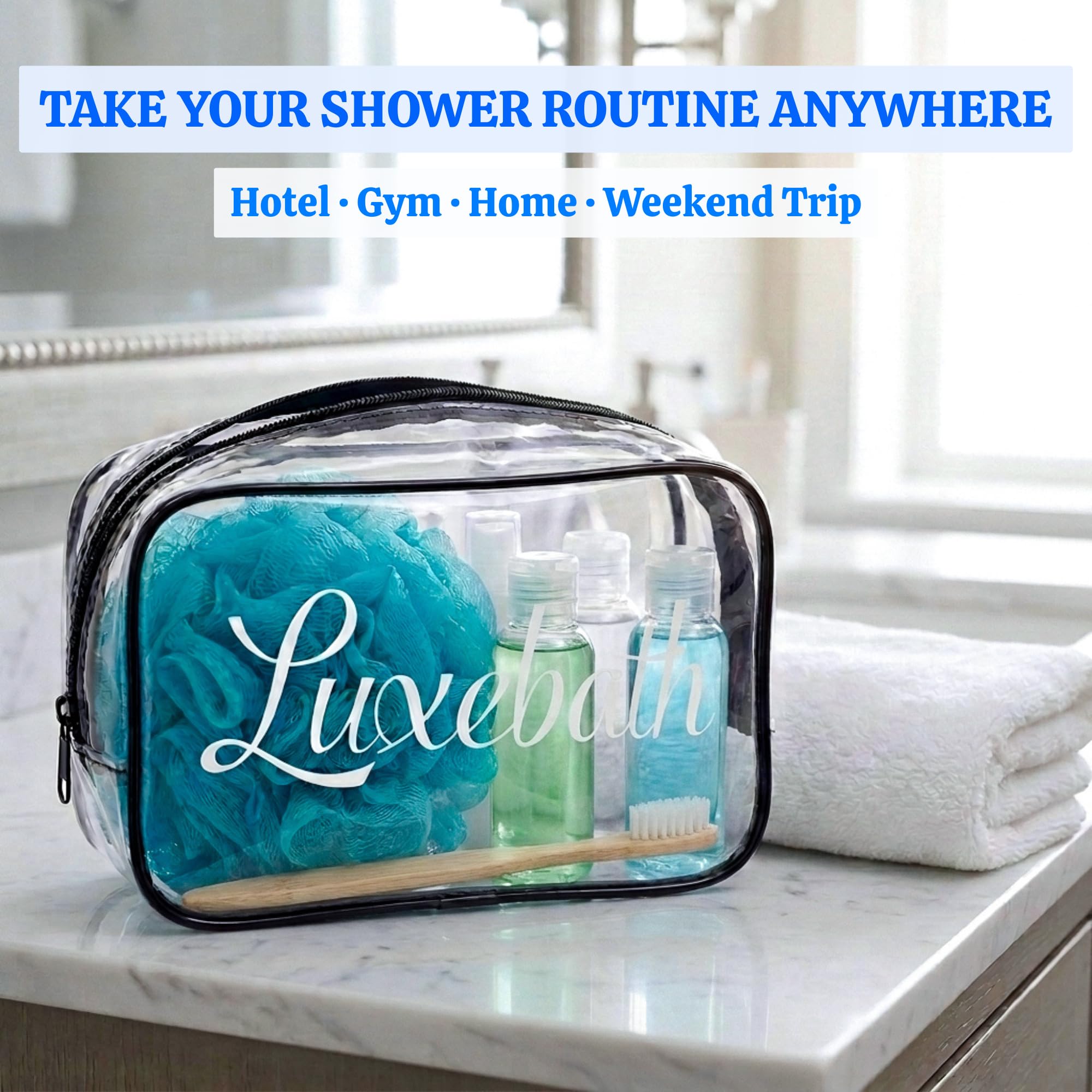 Luxebath Luffa Peeling-Badeschwamm mit tragbarer Tragetasche (blau-grün)