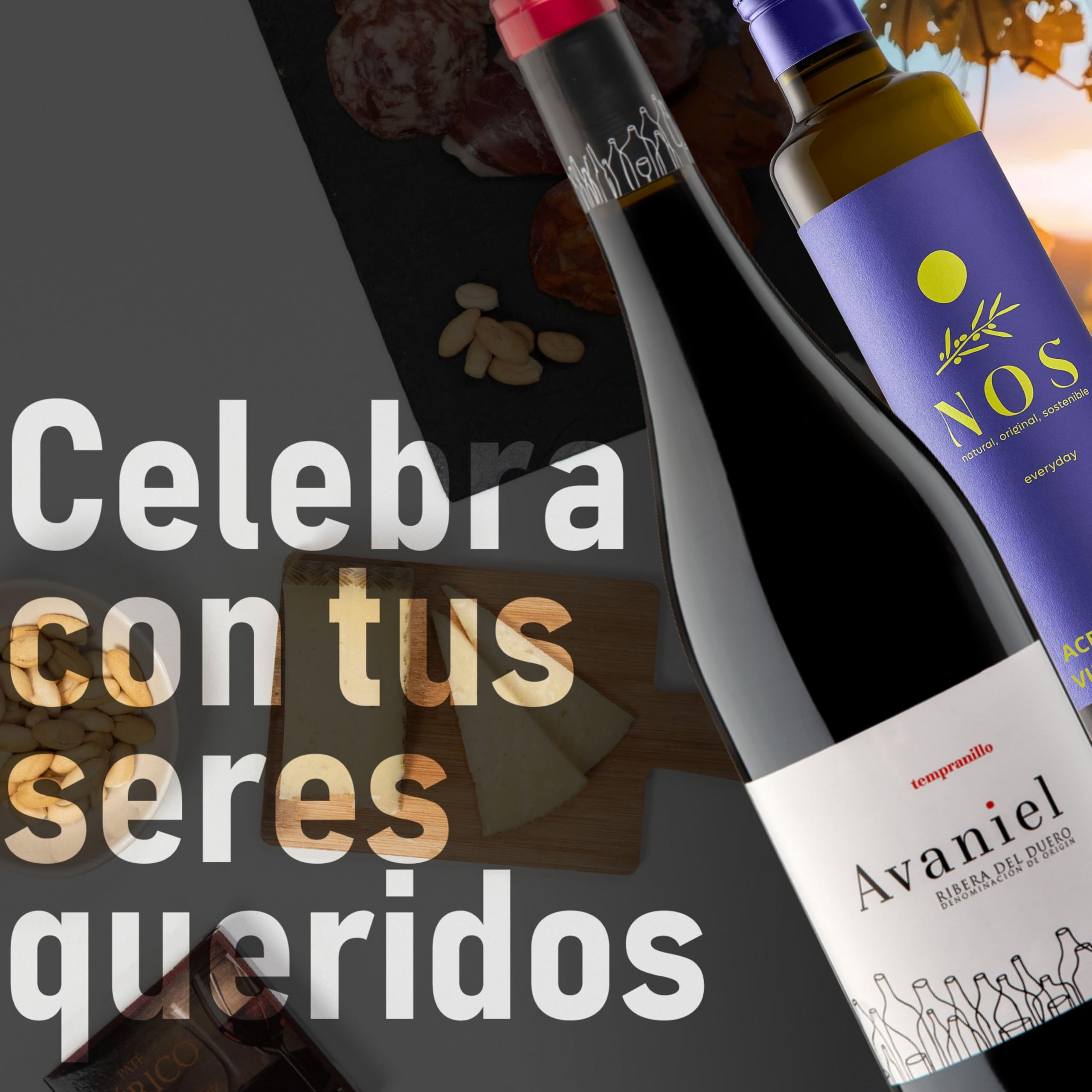 UNIVERSO GOURMET | Cesta Gourmet para Regalar | Vino DO.Ribera | Aceite Oliva Virgen Extra | Embutidos Ibericos Bellota | Paleta Ibérica y Queso Curado | Pate Pedro Ximenez y Picos Pan Artesanos — view 6
