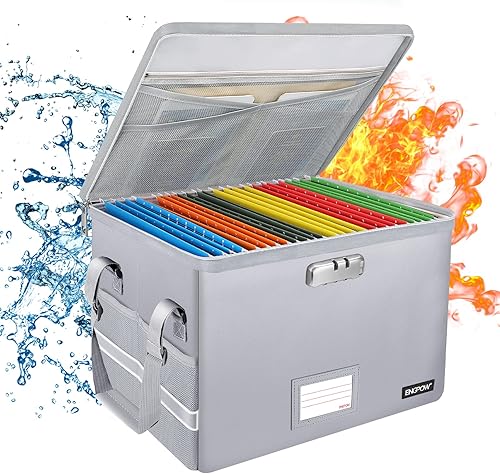 ENGPOW - Caja ignífuga con cerradura, organizador de almacenamiento con cremalleras, caja de documentos ignífuga plegable con asa, caja de seguridad