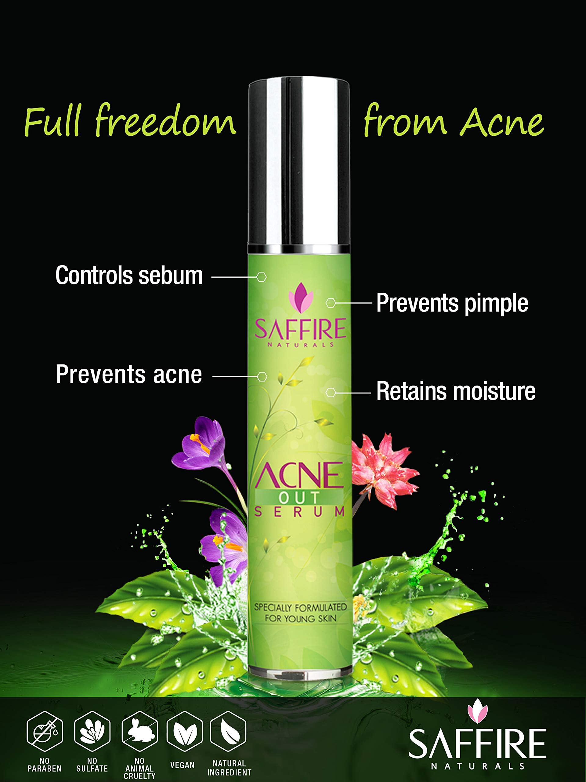 Saffire AcneOut Serum | For Acne & Acne Marks, Blackheads and Glowing Skin | For All Skin Types and Oil Free | Pack of 1