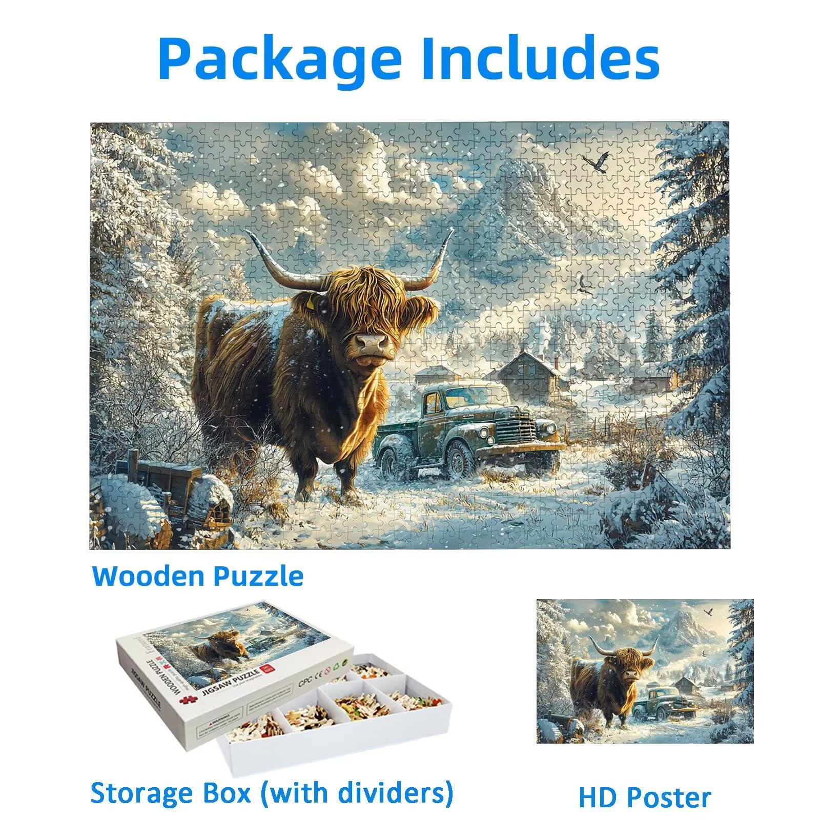 Puzzle 1500 Piezas, Puzzle Animal con Caja para Adultos, DIY Highland Cow Rompecabezas Madera para Adultos, 1500 Piezas Rompecabezas Desafiante, para Decoracion Hogar, Regalo Mujer/Hombres, -1850