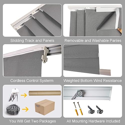 Miniatura 4 de LETAU - Persianas correderas con paneles deslizantes, con filtro de luz, protección UV, ignífugas, resistentes al agua, para ventanas grandes,