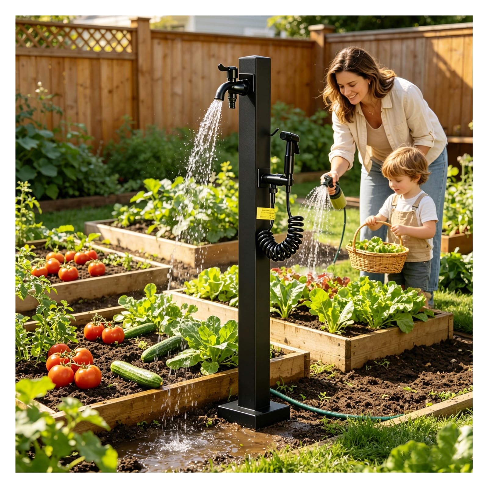 Vyrata Black Water Hydrant Outdoor Faucets, Outside 304 Stainless Steel Vertical Antifreeze Tap, Support Side Inlet & Bottom Inlet(H-95Cm/37.4")