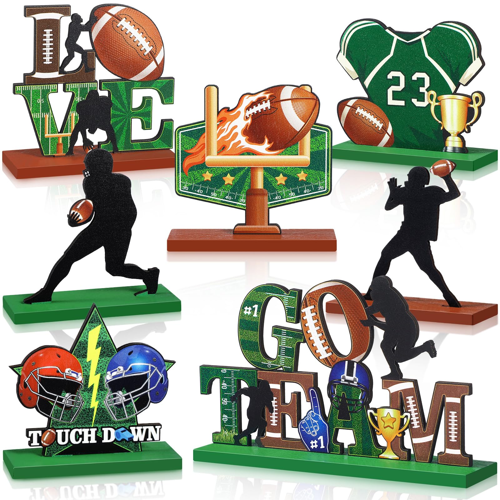Amazon.com: Soaoo 7 Pcs Football Table Decorations Centerpieces Wooden ...