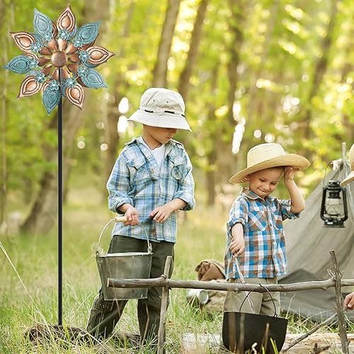 Miniatura 2 de Decoroca Molinillos de viento para exteriores de cobre, 360 grados de metal giratorios, flores y hojas, molinillos de viento para patio, césped,