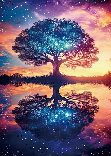 Rompecabezas de 1000 piezas con diseño de árbol nocturno estrellado colorido para adultos, hermoso paisaje de galaxia, naturaleza, rompecabezas con