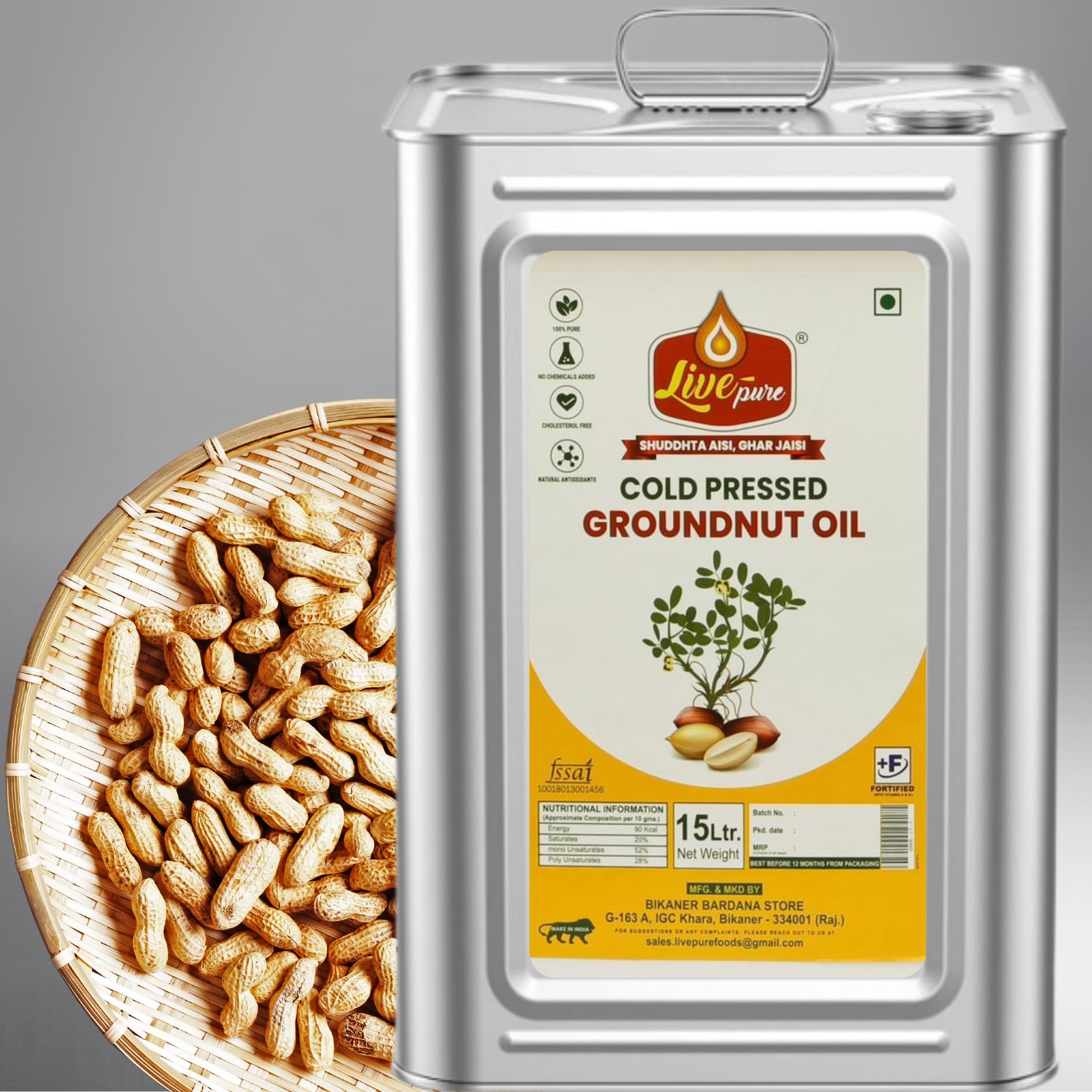 LivePure Cold Pressed Kacchi Ghani Healthy Groundnut Oil For Cooking (15 Litre) Stainless steel TIN | Chemical Free | Good For Heart | Low Cholestrol | Unadulterated | Filtered Groundnut Oil | Non Refined PURE (B0DC558G8J) Amazon Price History, Amazon Price Tracker