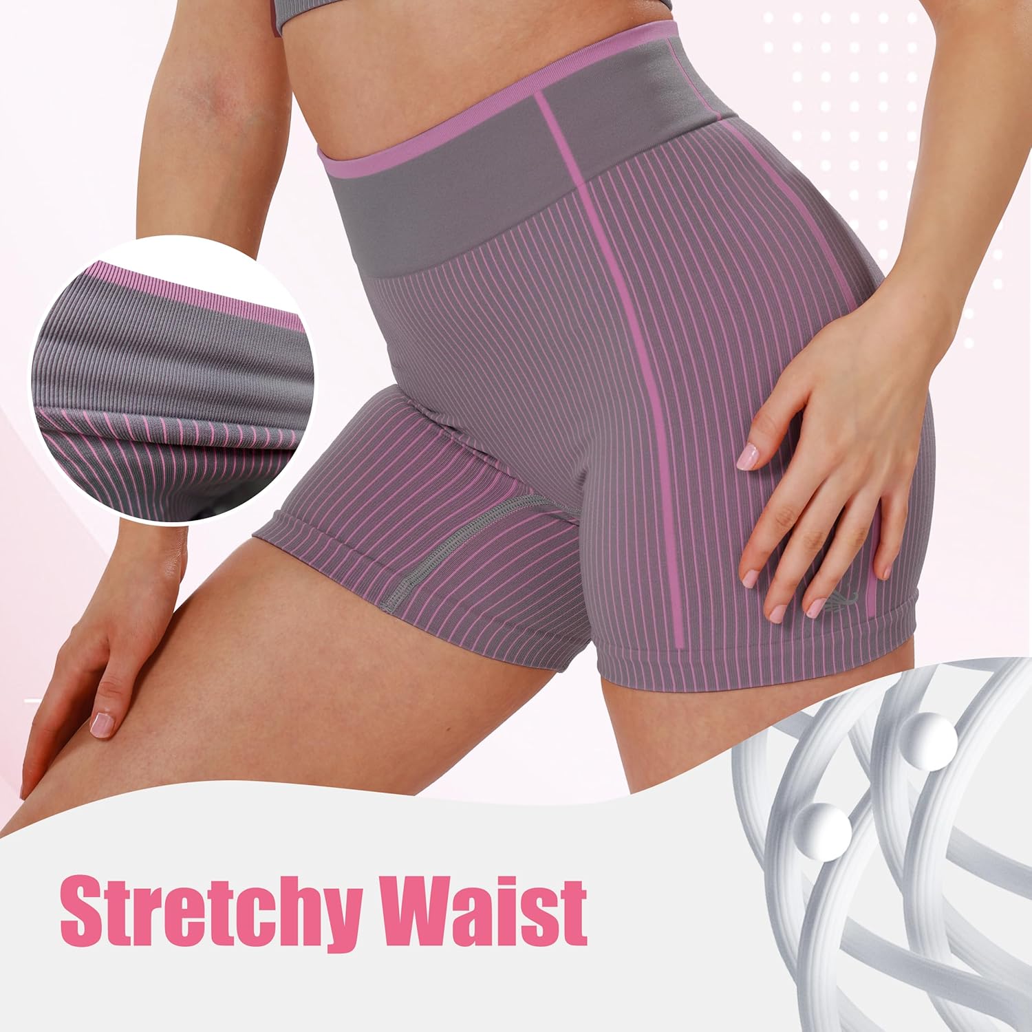 Striped Biker Shorts for Women 4" Seamless Stretchy High-Waisted Ribbed Workout Bottoms No Front for Yoga - Image 7