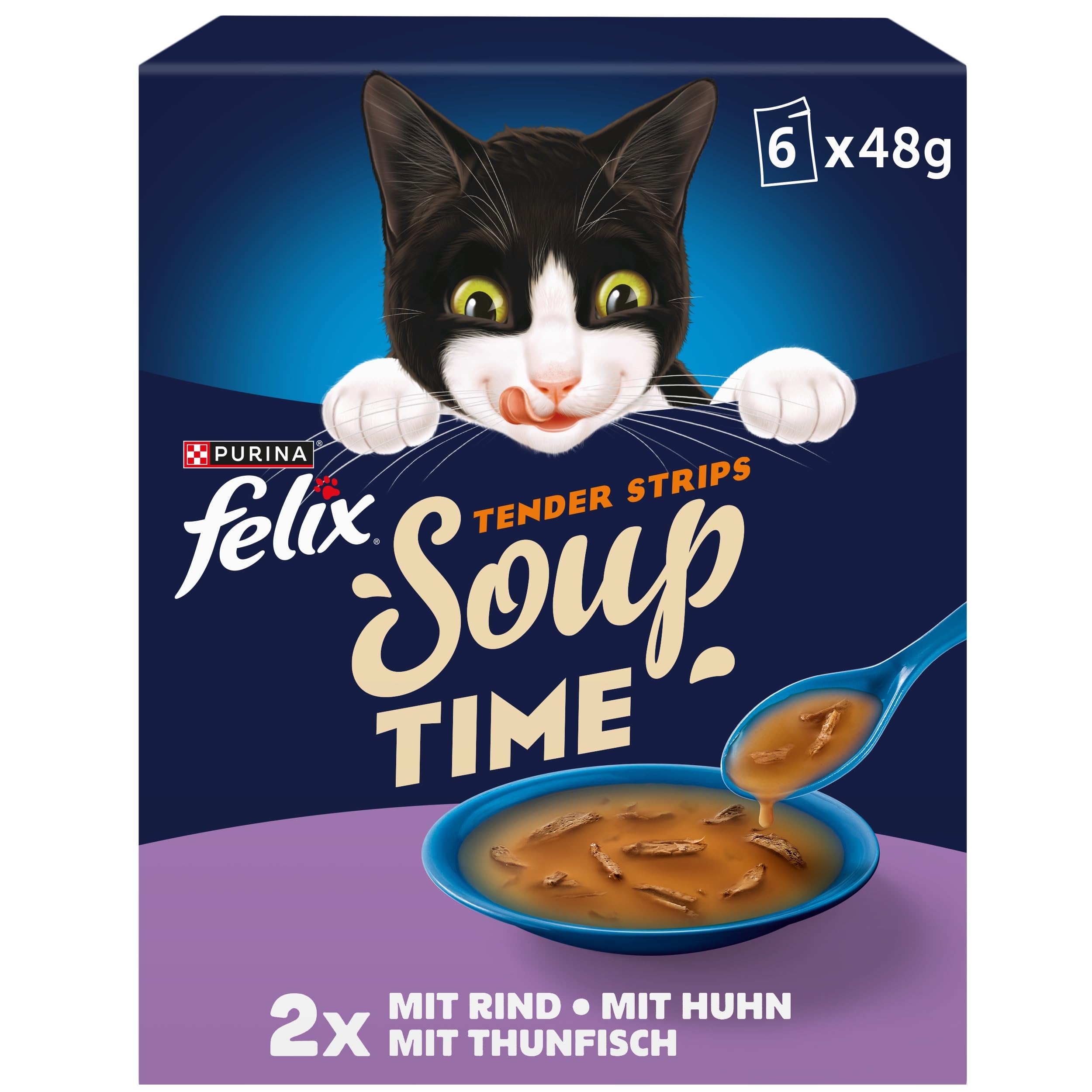 FELIX Soup Tender Strips, Suppe für Katzen, 48er Pack (8 x 6 x 48g)