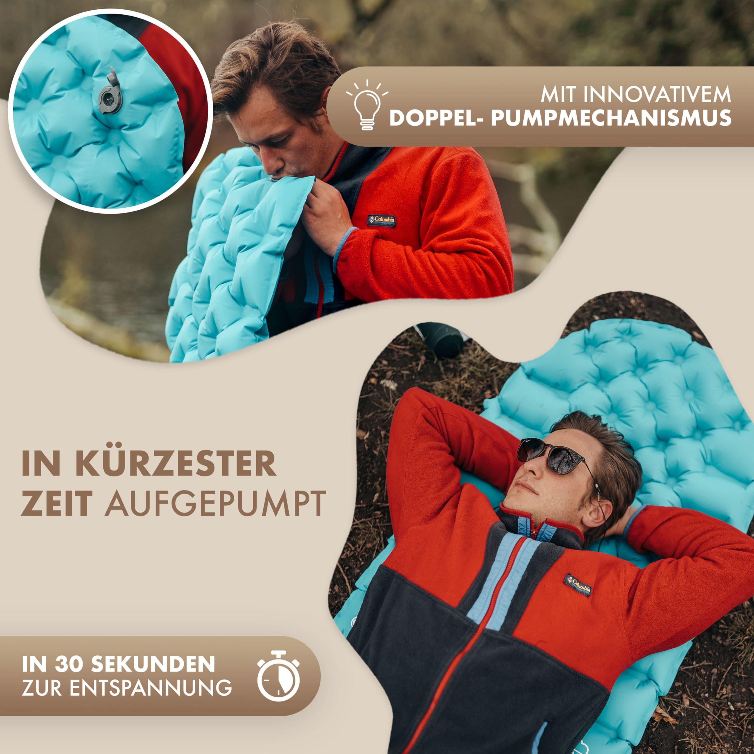 NATURBUMMLER Isomatte Camping [590g] Aufblasbare Luftmatratze & Schlafmatte (Ultraleicht & faltbar) Campingmatratze 195x56 cm, perfekt für Outdoor, Trekking & Wandern