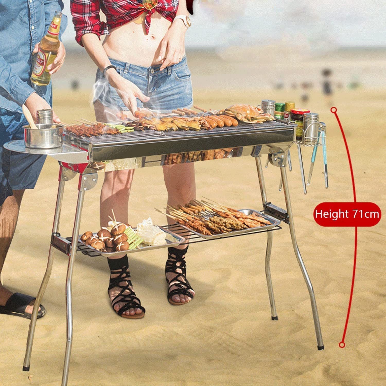 Holzkohlegrill, Barbecue Grill Edelstahl BBQ Smoker Barbecue Folding Portable für Kochen im Freien Camping Wandern Picknicks