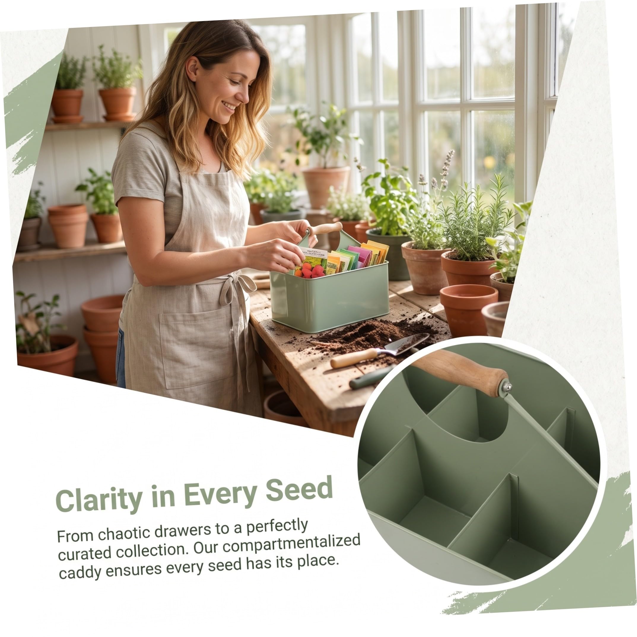 Toyvian Boîte de Rangement Surface Lisse pour Semences de Jardin en Fer Vert Résistante à Déformation avec 4 Compartiments et Poignée Facile à Nettoyer, Résistante la Déformation, pour