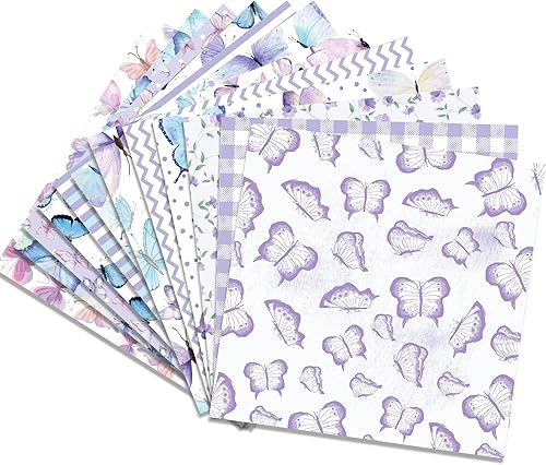 Miniatura 3 de JOINFANXIN Bloc de papel para álbum de recortes de mariposa de acuarela morada, 24 piezas de papel de decopodge de doble cara con patrón de flores