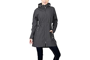33,000ft Women's Waterproof Softshell Long Rain Jacket with Hood and Fleece Lining