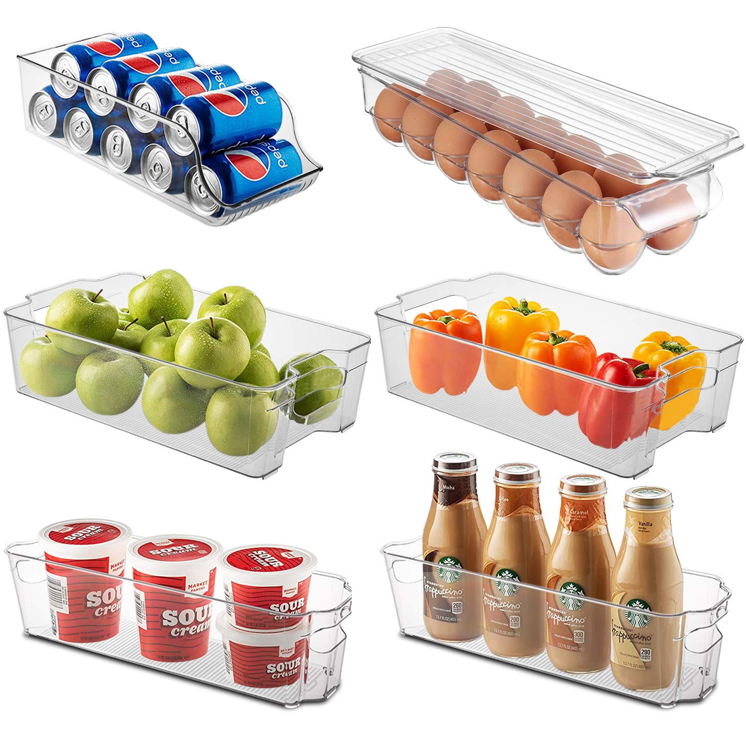 Set Of 6 Refrigerator Organizer Bins Stackable Fridge Organizers for