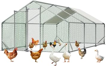 Metal Chicken Coop 20x10x6.56ft Extra Large Walk-in Poultry Cage for 15-30 Chickens Chicken Run Hen Rabbit Duck House with Waterproof Cover for Outdoor Farm Use