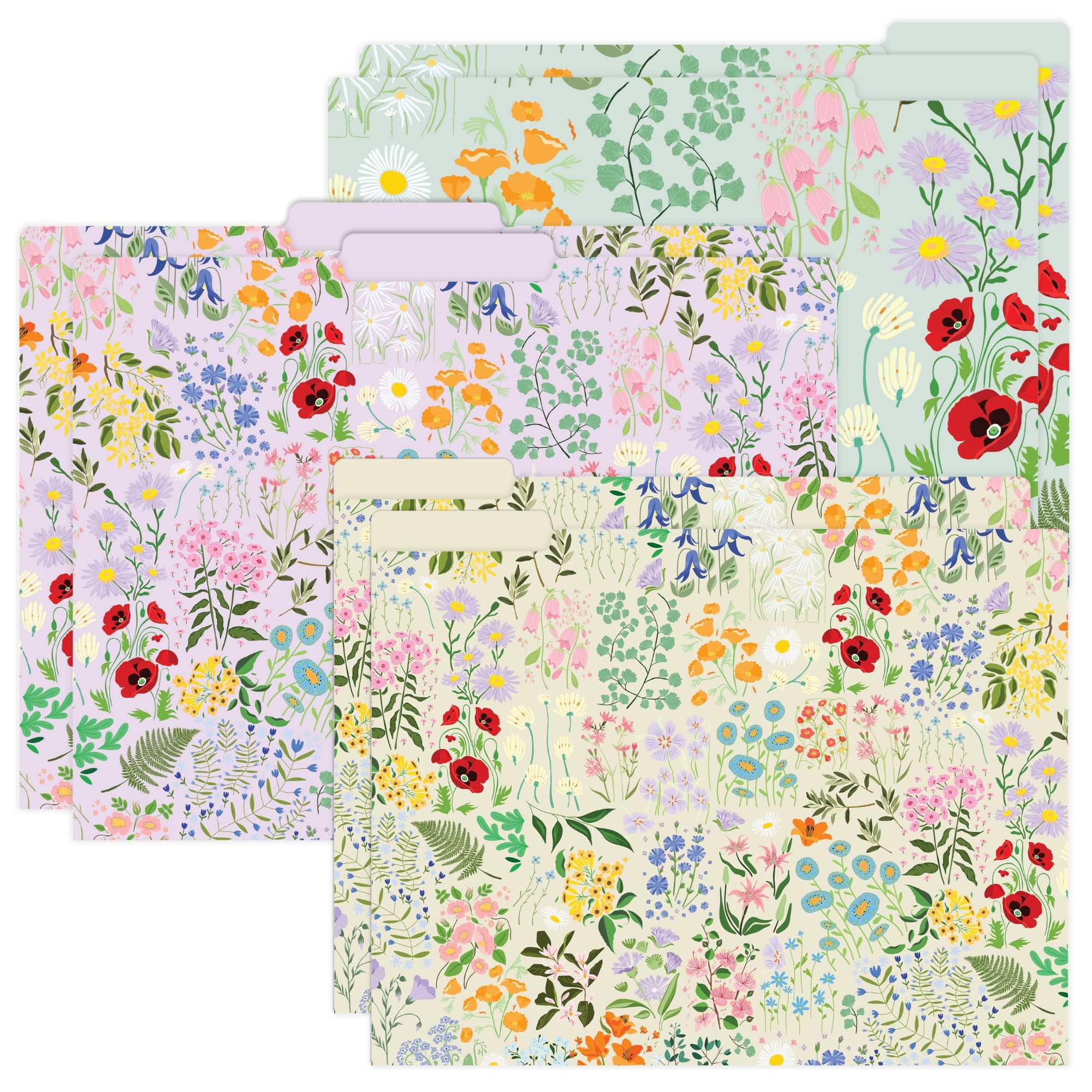 bloom daily planners Decorative File Folders - Set of Six Letter Size (8.5” x 11”) Organizers, 1/3 Cut Tabs - Assorted Floral Designs - Garden Party