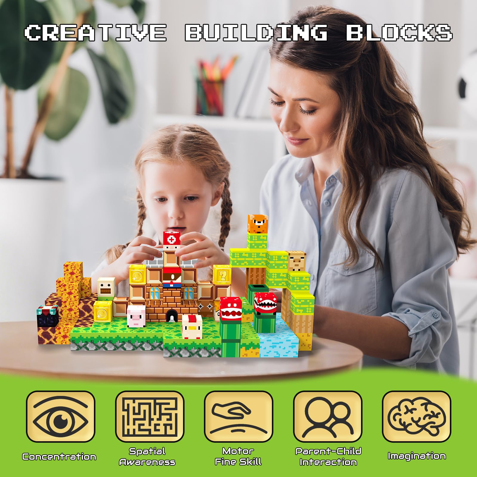 Bloques magnéticos, 140 cubos de construcción para niños y niñas de 3 años en adelante, construye un mundo de aventura con juguetes de construcción STEM, regalo sensorial para niños de 3, 4 3