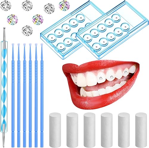 Boao Juego de 61 piezas de gemas dentales, joyas dentales, diamantes reflectantes para dientes, adornos de cristal artificial, joya con palos