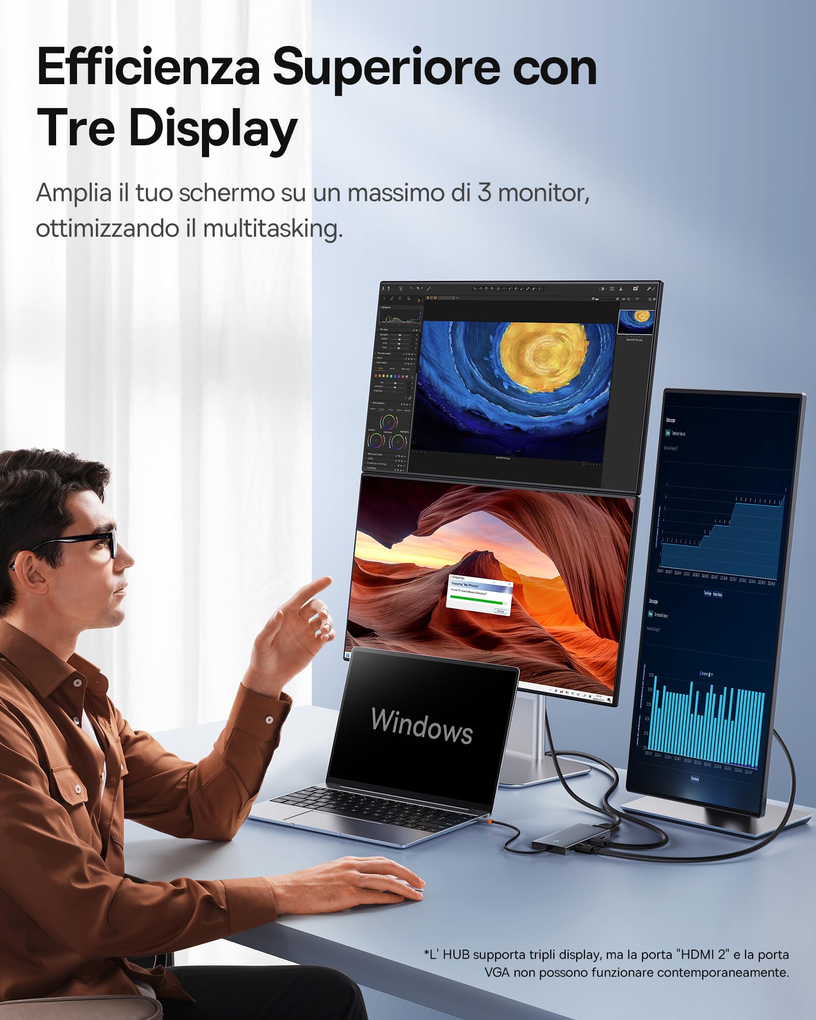 Baseus Docking Station USB-C 3 Monitor, Chip Ottimizzato,13-In-1 Hub USB-C, 2*HDMI e 1*DP 4K 60Hz, VGA, USB 3.1, PD 100W, Ethernet, Per Laptop