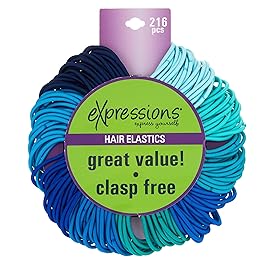 Expressions 216-Piece Hair Ties Value Pack: 4mm Elastics in Shades Of Blue, No Metal Bands for Women, Durable Ponytail Holders for Thick, Curly and All Hair Types