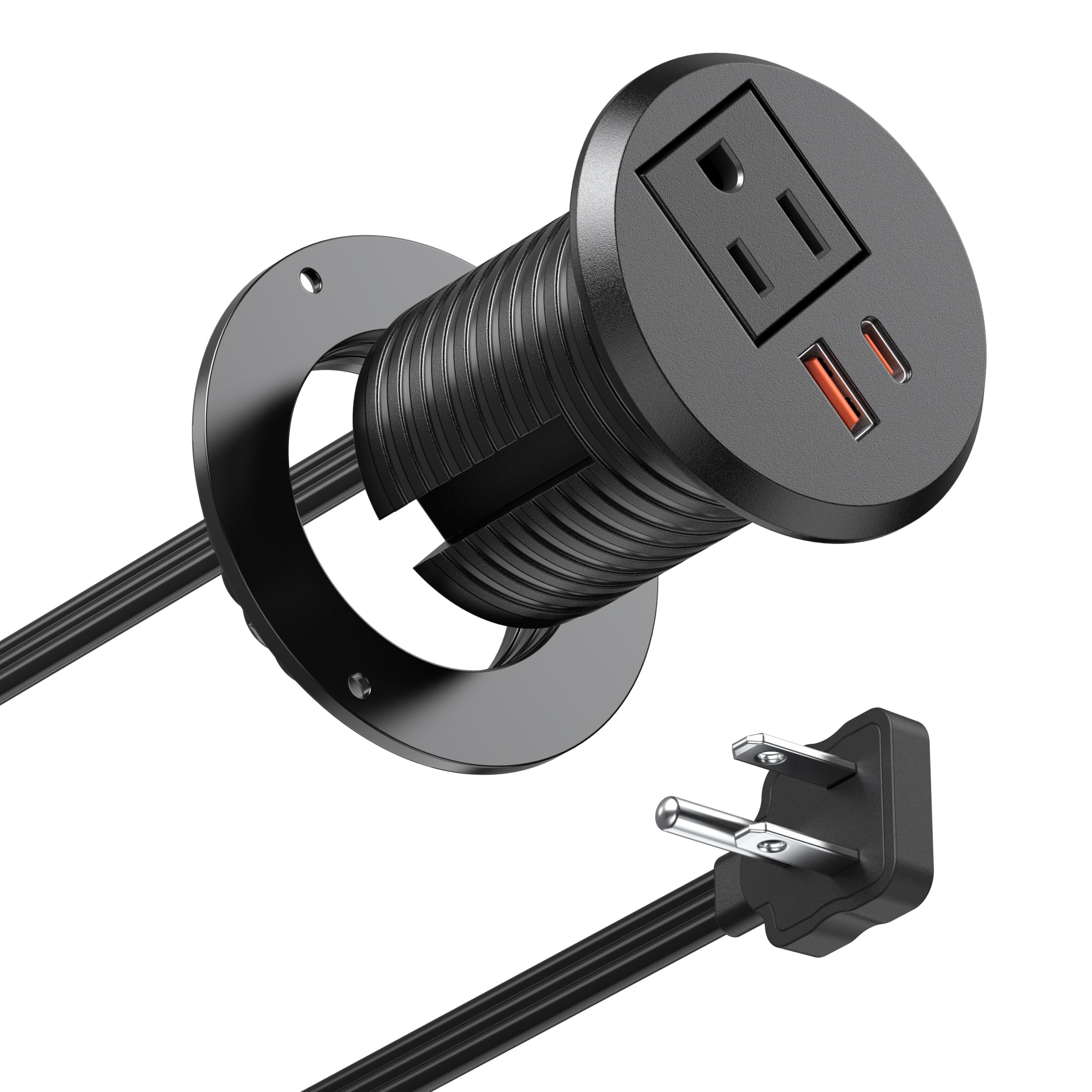 Desktop Power Grommet 2 inch Hole,PD 30W USB C Fast Charging Station,Ultra Thin Flat Plug Power Strip,Recessed Outlet,Slim Outlet Extender for Office,