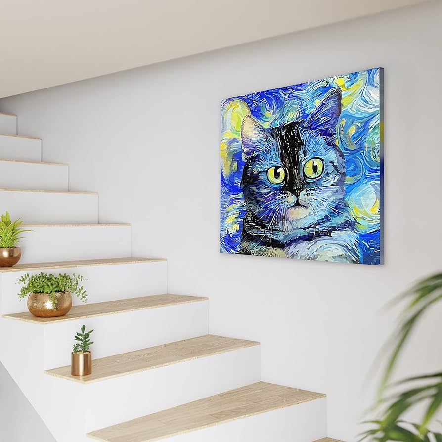 抽象画、ブルーと子猫 Amazon.co.jp: 抽象画 猫 キャンバス ウォールアート & 保育園